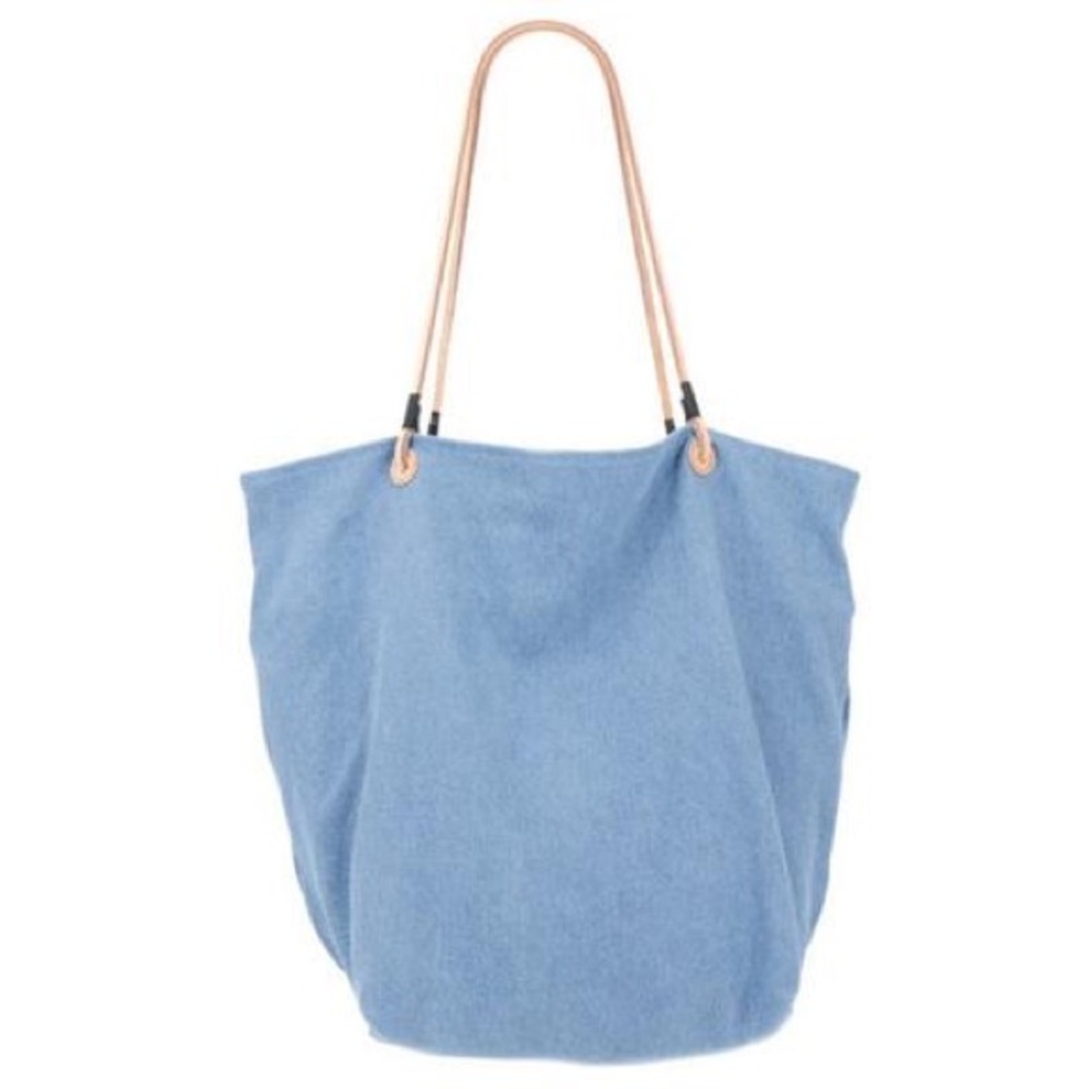Light Denim Tote with Leather Strap